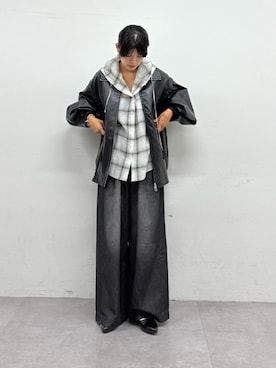 「アイテム（ライダースジャケット）」を使った、kkyn78さん（レディース・159cm）の夏コーディネート