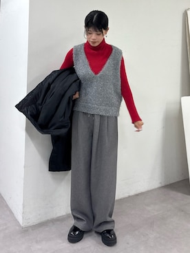 「スラックスパンツ」｜たけさきさん（レディース・160cm）の冬コーディネート