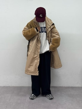 「スラックスパンツ」｜「アイテム（スウェット）」を使った、たけさきさん（レディース・160cm）の秋コーディネート