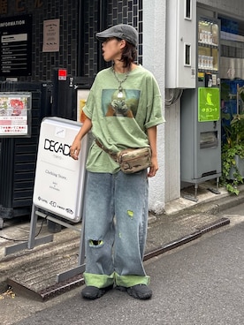 「CIAOPANIC TYPY（チャオパニックティピー）の【UNISEX】ライトオンスカラーロールアップダメージデニム（デニムパンツ、イエロー系）」を使った、たけさきさん（レディース・160cm）の春コーディネート