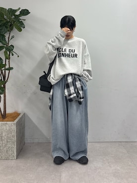 「CIAOPANIC TYPY（チャオパニックティピー）の【ZOZO限定】【UNISEX】ソフトタッチビエラチェックルーズシャツ（シャツ/ブラウス、ブラック系）」を使った、たけさきさん（レディース・160cm）の秋コーディネート