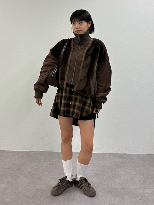 【etsinta】ファー切替ショートスタンドジャケット/WEB限定カラーあり