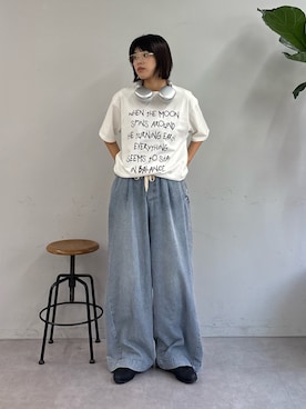 「CIAOPANIC TYPY（チャオパニックティピー）の【WEB限定】手書きメッセージロゴTEE（Tシャツ/カットソー、ホワイト系）」を使った、たけさきさん（レディース・160cm）の夏コーディネート