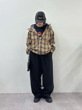 「スラックスパンツ」｜「アイテム（ブルゾン）」を使った、たけさきさん（レディース・160cm）の秋コーディネート