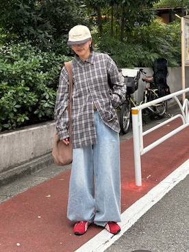 「CIAOPANIC TYPY（チャオパニックティピー）の【UNISEX】モール混長袖チェックシャツ（シャツ/ブラウス）」を使った、たけさきさん（レディース・159cm）の秋コーディネート
