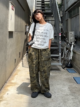 「CIAOPANIC TYPY（チャオパニックティピー）の【WEB限定】手書きメッセージロゴTEE（Tシャツ/カットソー、ホワイト系）」を使った、たけさきさん（レディース・160cm）の夏コーディネート