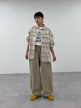 「CIAOPANIC TYPY（チャオパニックティピー）の【着心地◎】ユニセックス/シアサッカーフェードチェックシャツ（シャツ/ブラウス、ベージュ系）」を使った、たけさきさん（レディース・160cm）の春コーディネート