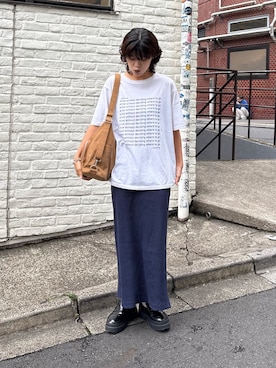 「CIAOPANIC TYPY（チャオパニックティピー）の【UNISEX】メッセージプリント半袖Tee（Tシャツ/カットソー、ホワイト系）」を使った、たけさきさん（レディース・160cm）の春コーディネート