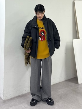 「スラックスパンツ」｜「アイテム（ブルゾン）」を使った、たけさきさん（レディース・160cm）の冬コーディネート