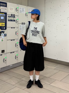 「CIAOPANIC TYPY（チャオパニックティピー）の【UNISEX】ピグメント加工ラグランワッフルヘンリーTEE（Tシャツ/カットソー、グレー系）」を使った、たけさきさん（レディース・160cm）の夏コーディネート