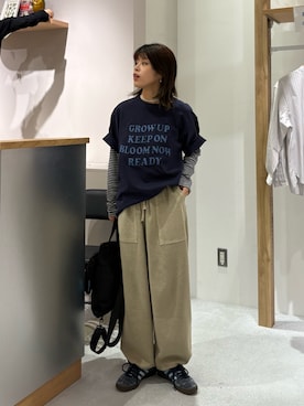 「CIAOPANIC TYPY（チャオパニックティピー）の【UNISEX】アソート柄アップリケTEE（Tシャツ/カットソー、ブルー系）」を使った、たけさきさん（レディース・160cm）の春コーディネート