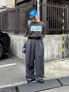 「CIAOPANIC TYPY（チャオパニックティピー）の【ユニセックス】VINTAGEアソートフォトプリントTシャツ（Tシャツ/カットソー、グレー系）」を使った、たけさきさん（レディース・160cm）の春コーディネート