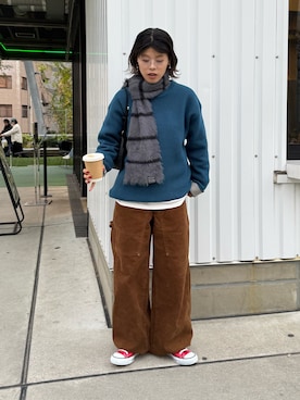 「アイテム（マフラー）」を使った、たけさきさん（レディース・160cm）の秋コーディネート