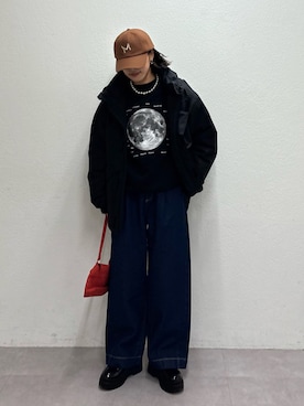 「CIAOPANIC TYPY（チャオパニックティピー）の【UNISEX】メルトンキャップ（キャップ）」を使った、たけさきさん（レディース・160cm・20代）の秋コーディネート