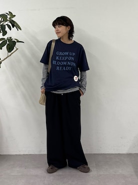 「CIAOPANIC TYPY（チャオパニックティピー）の【UNISEX】アソート柄アップリケTEE（Tシャツ/カットソー、ブルー系）」を使った、たけさきさん（レディース・160cm）の春コーディネート