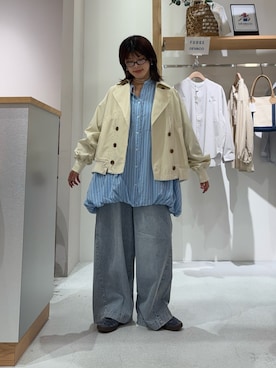 「CIAOPANIC TYPY（チャオパニックティピー）の【2WAY】ZIP切替トレンチコート（トレンチコート、ホワイト系）」を使った、たけさきさん（レディース・160cm）の春コーディネート