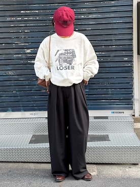 「スラックスパンツ」｜「アイテム（スウェット）」を使った、たけさきさん（レディース・160cm）の秋コーディネート