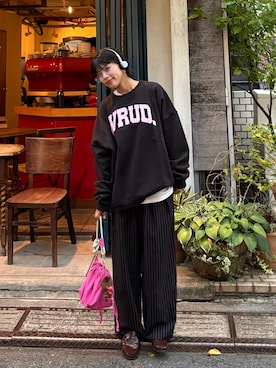 「スラックスパンツ」｜「アイテム（スウェット）」を使った、たけさきさん（レディース・159cm）の秋コーディネート