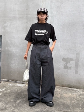 「CIAOPANIC TYPY（チャオパニックティピー）の【UNISEX】【プラスサイズあり】ポコポコメッセージロゴTEE（Tシャツ/カットソー、ブラック系）」を使った、たけさきさん（レディース・160cm）の春コーディネート