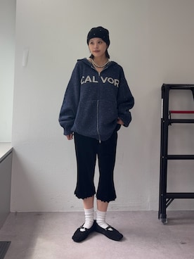 「CIAOPANIC TYPY（チャオパニックティピー）の【UNISEX】ネップヤーンダブルジャガードニットジップパーカー/WEB限定カラーあり（パーカー、ブルー系）」を使った、たけさきさん（レディース・160cm）の秋コーディネート