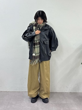 「アイテム（ライダースジャケット）」を使った、kkyn78さん（レディース・160cm・20代）の秋コーディネート