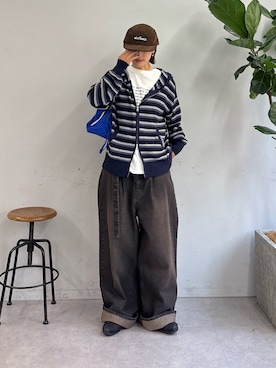 「CIAOPANIC TYPY（チャオパニックティピー）の【UNISEX】メッセージプリント半袖Tee（Tシャツ/カットソー、ホワイト系）」を使った、たけさきさん（レディース・160cm）の夏コーディネート