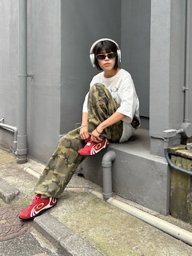 「CIAOPANIC TYPY（チャオパニックティピー）の【UNISEX】アソート落書きBIGロゴTEE（Tシャツ/カットソー、ホワイト系）」を使った、たけさきさん（レディース・160cm）の夏コーディネート