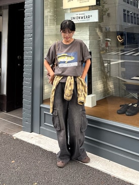 「CIAOPANIC TYPY（チャオパニックティピー）の【UNISEX】モール混長袖チェックシャツ（シャツ/ブラウス）」を使った、たけさきさん（レディース・159cm）の夏コーディネート