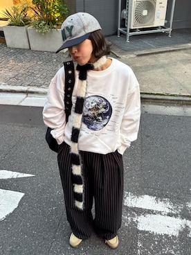 「スラックスパンツ」｜「アイテム（スウェット）」を使った、たけさきさん（レディース・160cm）の秋コーディネート