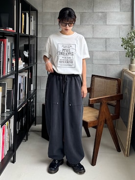 「CIAOPANIC TYPY（チャオパニックティピー）の【UNISEX】【プラスサイズあり】スクエア総刺繍ロゴTシャツ（Tシャツ/カットソー、ホワイト系）」を使った、たけさきさん（レディース・160cm）の夏コーディネート