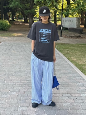 「CIAOPANIC TYPY（チャオパニックティピー）の【UNISEX】【WEB限定】宇宙人プリントTシャツ（Tシャツ/カットソー、グレー系）」を使った、たけさきさん（レディース・160cm）の春コーディネート