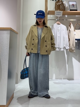 「CIAOPANIC TYPY（チャオパニックティピー）の【2WAY】ZIP切替トレンチコート（トレンチコート、ベージュ系）」を使った、たけさきさん（レディース・160cm）の春コーディネート