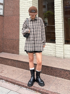 「CIAOPANIC TYPY（チャオパニックティピー）の【UNISEX】モール混長袖チェックシャツ（シャツ/ブラウス）」を使った、たけさきさん（レディース・159cm）の秋コーディネート