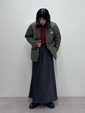 「GEVACO（ゲバコ）の【軽量/洗える】【GEVACO】キルトミドルコート（ブルゾン）」を使った、たけさきさん（レディース・160cm）の秋コーディネート