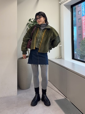 「アイテム（ミリタリージャケット）」を使った、たけさきさん（レディース・160cm）の秋コーディネート