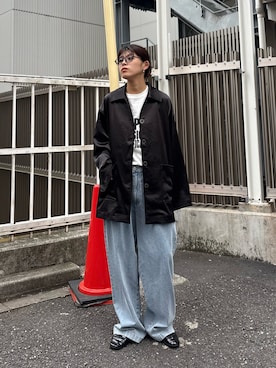 「CIAOPANIC TYPY（チャオパニックティピー）の【ユニセックス】【接触冷感・洗濯可】2タックアソートワイドスラックス/デニム/チノ（デニムパンツ、ブルー系）」を使った、たけさきさん（レディース・160cm）の春コーディネート