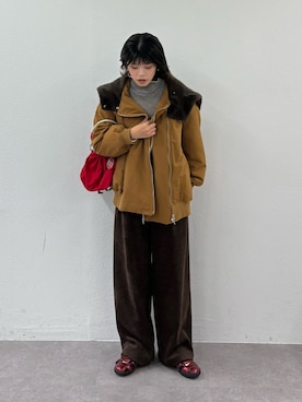 「CIAOPANIC TYPY（チャオパニックティピー）の【冬も暖かい◎】男女兼用/モールタックストレートパンツ（スラックス）」を使った、たけさきさん（レディース・160cm）の秋コーディネート