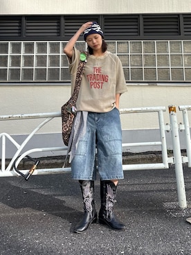 「CIAOPANIC TYPY（チャオパニックティピー）の【UNISEX】ピグメント加工ラグランワッフルヘンリーTEE（Tシャツ/カットソー、ベージュ系）」を使った、たけさきさん（レディース・160cm）の春コーディネート