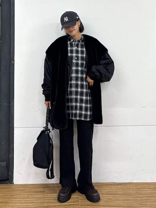 [etsinta] ファー切替ジャケット ブラック ONE SIZE セール】【etsinta/エシンタ】ファー切替ジャケット（ブルゾン