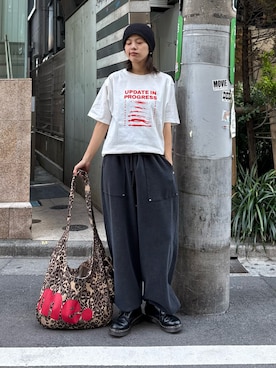 「CIAOPANIC TYPY（チャオパニックティピー）の【UNISEX】【WEB限定】宇宙人プリントTシャツ（Tシャツ/カットソー、ホワイト系）」を使った、たけさきさん（レディース・160cm）の春コーディネート