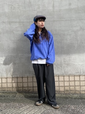 「フリース」｜「アイテム（ハンチング/ベレー帽）」を使った、かすみんさん（レディース・150cm）の秋コーディネート