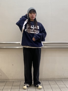 「スーパースター」｜「アイテム（ニットキャップ/ビーニー）」を使った、かすみんさん（レディース・150cm）の冬コーディネート