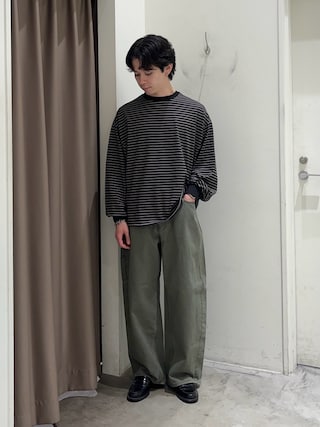 「CIAOPANIC TYPY(チャオパニックティピー)のオーバーサイズマルチボーダーロンTee(Tシャツ/カットソー)」を使った、しおんさん(メンズ・170cm)の秋コーディネート