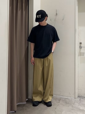 「CIAOPANIC TYPY（チャオパニックティピー）の【ユニセックス】汗染み防止抗菌防臭　半袖TEE（Tシャツ/カットソー、ブラック系）」を使った、しおんさん（メンズ・170cm）の春コーディネート