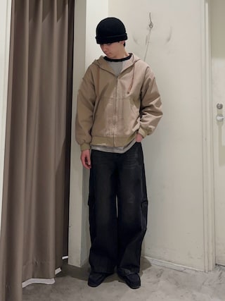 「CIAOPANIC TYPY（チャオパニックティピー）の【UNISEX】バルーンカーブカーゴデニムパンツ（カーゴパンツ）」を使った、しおんさん（メンズ・170cm）の春コーディネート