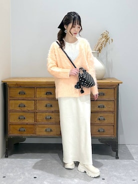 「LOWRYS FARM（ローリーズファーム）のシャギーロングＶカーディガン　595935（カーディガン/ボレロ）」を使った、lfyuikoさん（レディース・167cm）の秋コーディネート