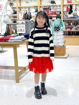 「アイテム（ニット/セーター）」を使った、lfyuikoさん（キッズ・130cm）の冬コーディネート