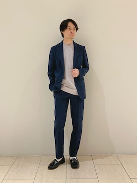 「NANO universe（ナノユニバース）の｢Damerino｣Reflax(R)キャンバスセットアップ/吸水速乾・防シワ（セットアップ、ブルー系）」を使った、Hiroki.yさん（メンズ・164cm）の春コーディネート