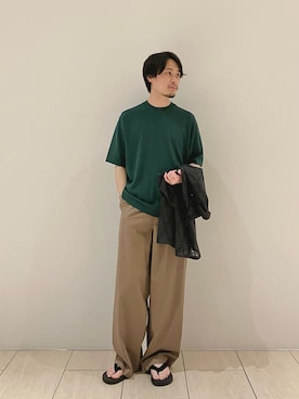 「NANO universe（ナノユニバース）のジャケT(R) ELITE 7 FUNCTION ニット（ニット/セーター、グリーン系）」を使った、Hiroki.yさん（メンズ・164cm）の春コーディネート