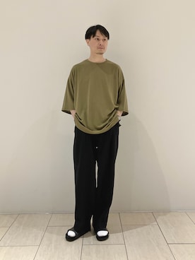 「NANO universe（ナノユニバース）のストレッチフライス BIGTシャツ 半袖（Tシャツ/カットソー、グリーン系）」を使った、Hiroki.yさん（メンズ・164cm）の夏コーディネート